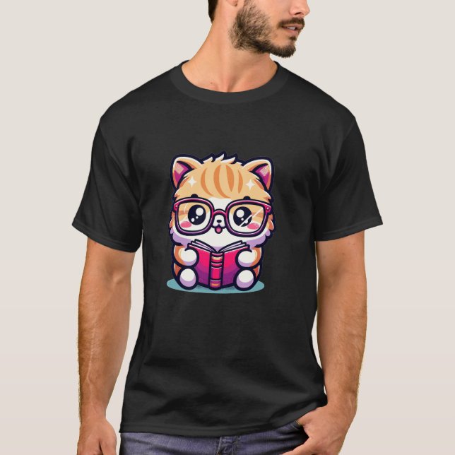 Camiseta El gato persa adorable del libro con vidrio de lec (Anverso)