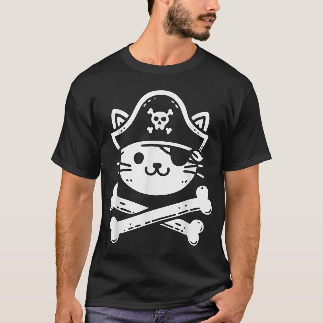 Camiseta El gato pirata cruza los huesos del gato El amante (Anverso)