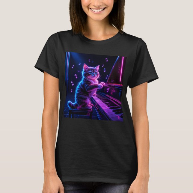 Camiseta El gato que juega música de piano es gracioso (Anverso)