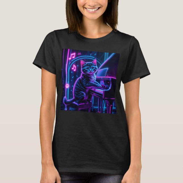 Camiseta El gato que juega música de piano es gracioso (Anverso)