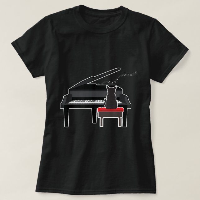 Camiseta El gato que juega música de piano gusta a divertid (Diseño del anverso)