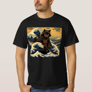 Camiseta El Gato Retro Japonés De Samurai La Gran Ola De Ho