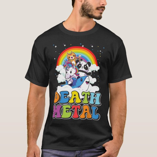 Camiseta El gato retro que muere Metalizado arcoiris unicor (Anverso)