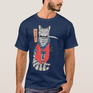 Camiseta El Gato Samurai Katana Espada Y El Kanji Japonés