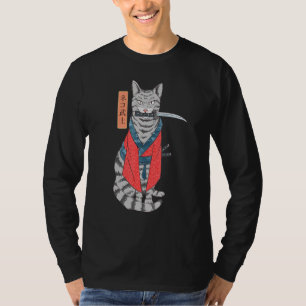 Camiseta El Gato Samurai Katana Espada Y El Kanji Japonés