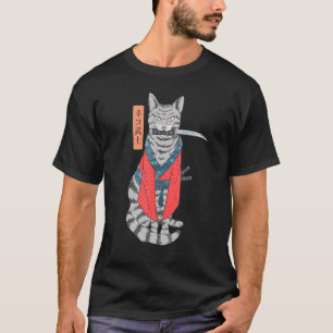 Camiseta El Gato Samurai Katana Espada Y El Kanji Japonés