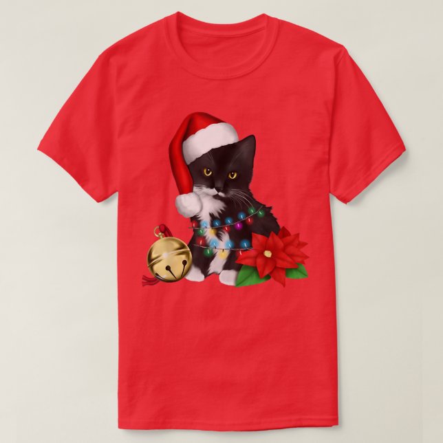 Camiseta El Gato Santa Enfrentado En Las Luces De Los Navid (Diseño del anverso)