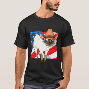Camiseta El gato Siamés Merica 4 De Julio Patriótico Estado