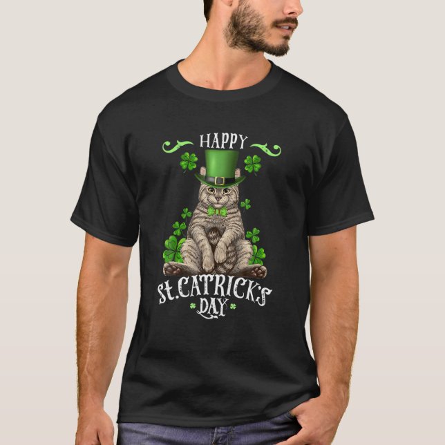 Camiseta El gato St Pat's Paddy Patrick Day es feliz tric d (Anverso)