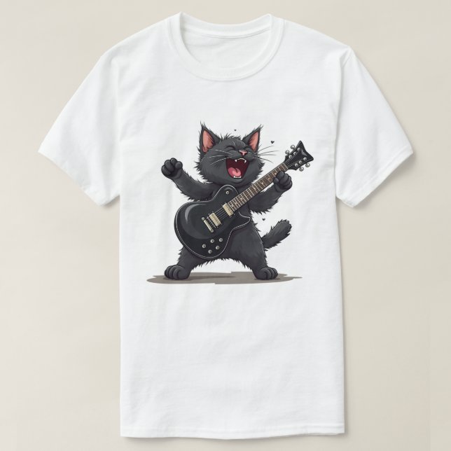 Camiseta El gato toca el rock de guitarra y la estrella del (Diseño del anverso)