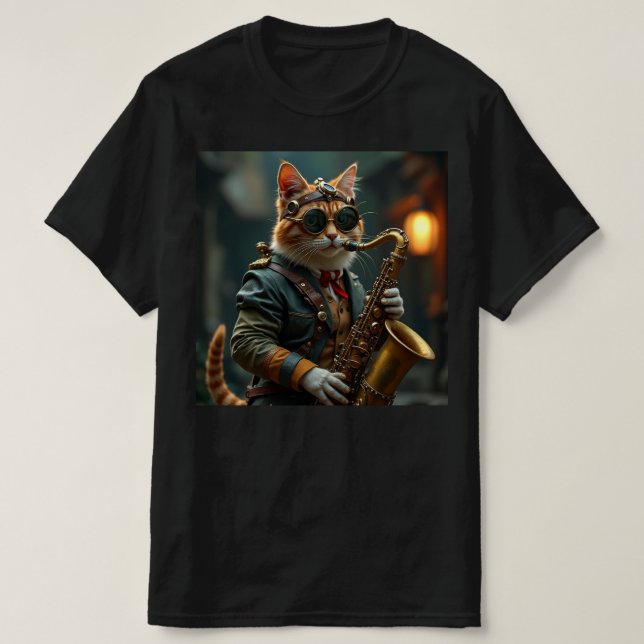 Camiseta El gato toca el saxofón. (Diseño del anverso)