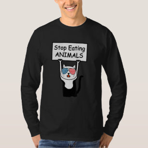 Camiseta El gato vegetariano vegan deja de comer animales