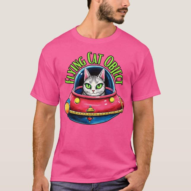 Camiseta El gato volando objeto en la nave espacial es grac (Anverso)