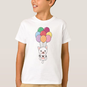 Camiseta El gato vuela con globos coloridos