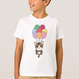 Camiseta El gato vuela con globos coloridos
