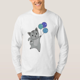 Camiseta El gato vuela con globos coloridos