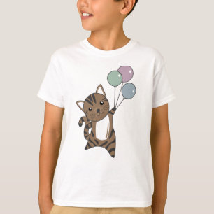 Camiseta El gato vuela con globos coloridos