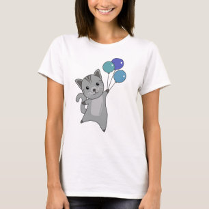 Camiseta El gato vuela con globos coloridos