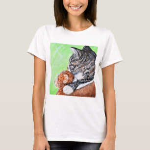 Camiseta El gato y su oso en la pintura de la ventana