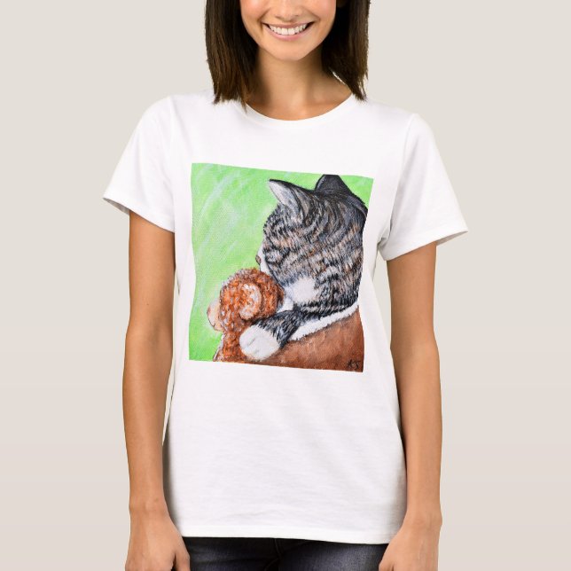 Camiseta El gato y su oso en la pintura de la ventana (Anverso)