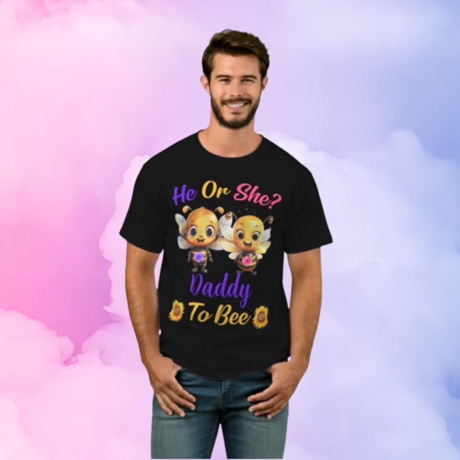 Camiseta El género revela que él o ella papi se vuelven neg (Gender Reveal He She Daddy to Bee Mens Black T-Shirt)
