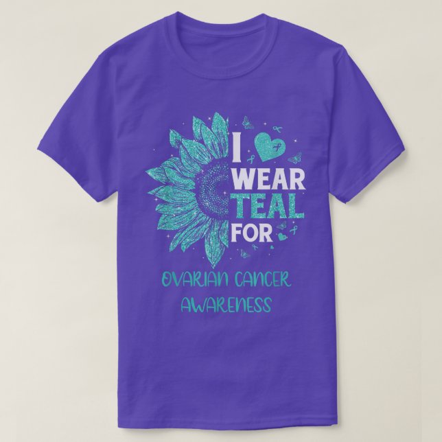 Camiseta El Girasol I Usa Cinta Verde azulada Ovario Cáncer (Diseño del anverso)
