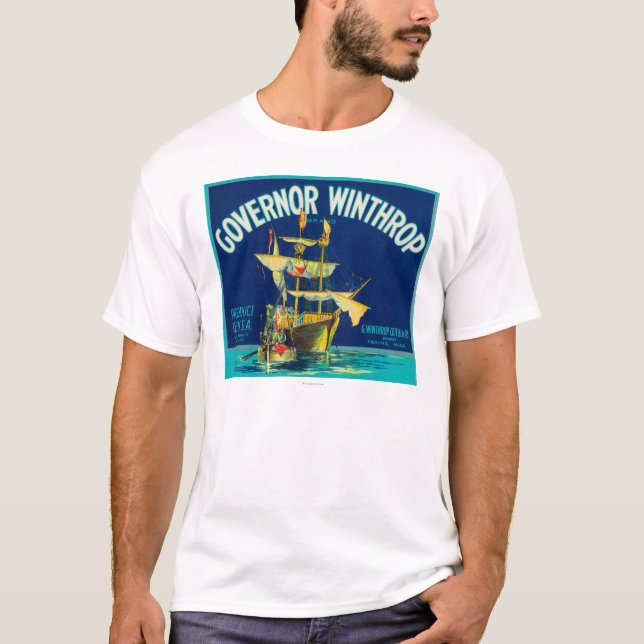 Camiseta El gobernador Winthrop Apple etiqueta (azul) - (Anverso)