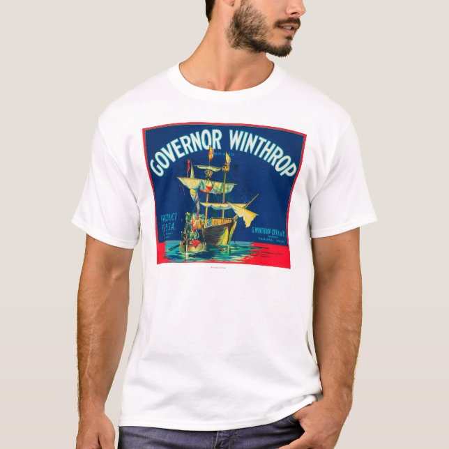 Camiseta El gobernador Winthrop Apple etiqueta (rojo) - (Anverso)