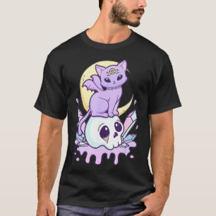 Camiseta El Gótico Pastel de Kawaii, un gato y un esquul as