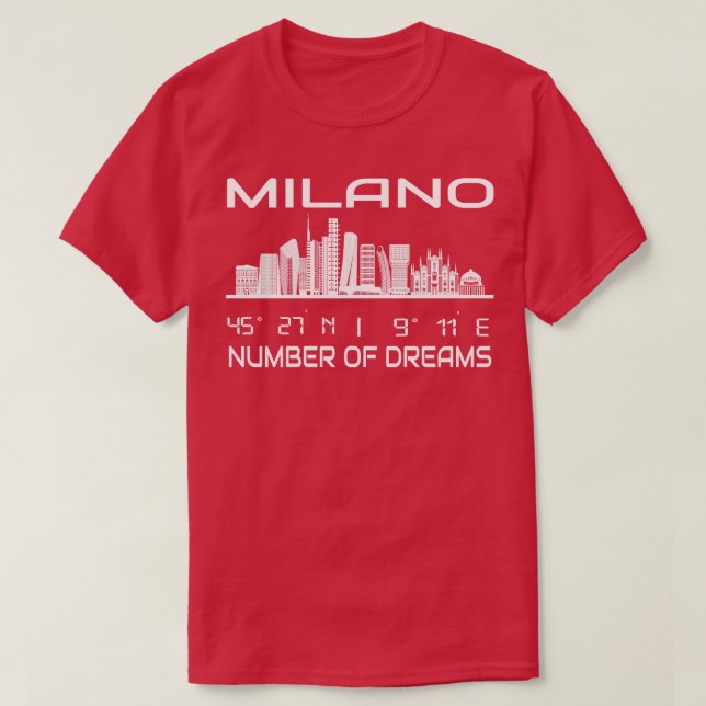 Camiseta El GPS coordina la ciudad de Milán Skyline Dream C (Diseño del anverso)