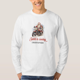 Camiseta El gracioso cómico Santa Claus en una motocicleta