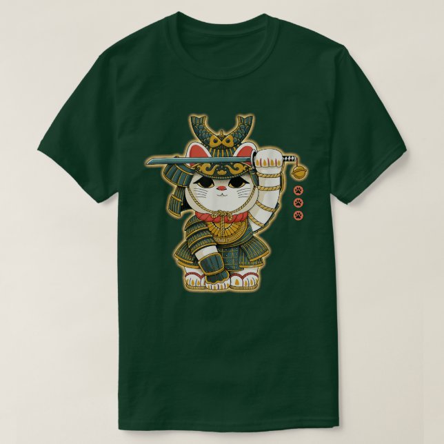 Camiseta El gracioso Gato Neko Lucky Samurai Japón Para Hom (Diseño del anverso)