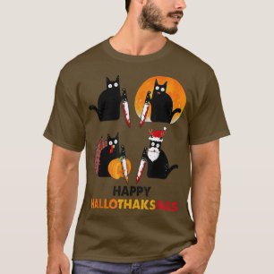 Camiseta El gracioso gato turco Hallothankmas Thanksgiv