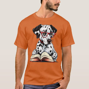 Camiseta El gracioso Geek Dalmatian Perro leyendo un libro