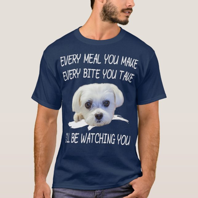 Camiseta El gracioso perro maltés que mira al dueño cita a  (Anverso)