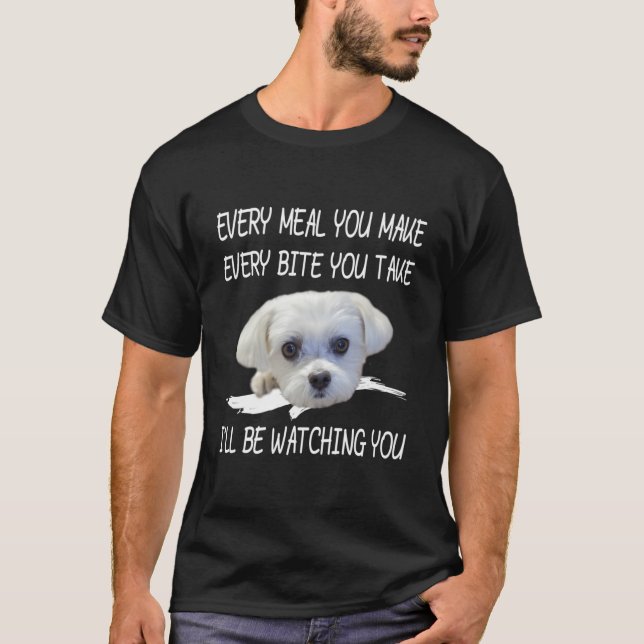 Camiseta El gracioso perro maltés que mira al dueño cita am (Anverso)