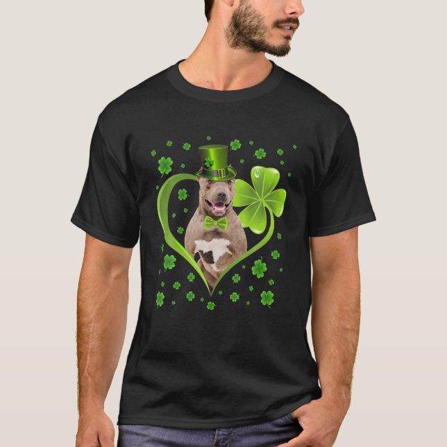 Camiseta El gracioso picante Shamrock Pitbull Dog St. Patri (Anverso)