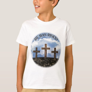Camiseta Él Ha Resucitado 3 Cruces Ásperas con la Oración d