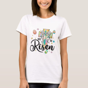 Camiseta Él ha resucitado Cruz Coqueta Lazos Huevos Cristia