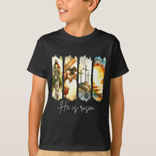 Camiseta Él ha resucitado Cruz cristiana Jesús Versículo de