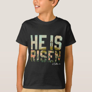 Camiseta Él ha resucitado Cruz cristiana Jesús Versículo de