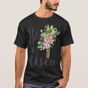 Camiseta Él ha Resucitado Cruz Floral de Jesús Día de Pascu