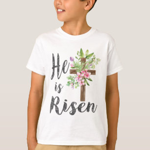 Camiseta Él ha resucitado Cruz floral vintage feliz Pascua