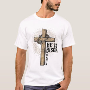 Camiseta Él ha resucitado Cruz Mateo 28_6 Vintage D cristia