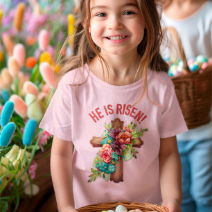 Camiseta Él ha Resucitado Floral Cruz de Acuarela de Pascua