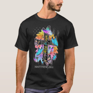 Camiseta Él ha resucitado Jesús Cruz Cristiana Mariposa Amé