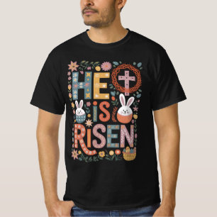 Camiseta Él ha resucitado Jesús Floral Cute Easter Bunny Ra