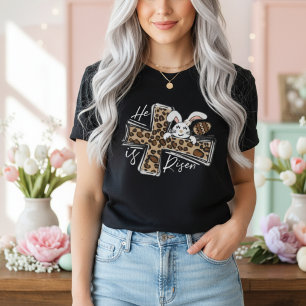 Camiseta Él ha resucitado Leopardo Cruz Conejo Pascua Crist