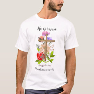 Camiseta Él ha resucitado, madera floral Pascua familia, Re