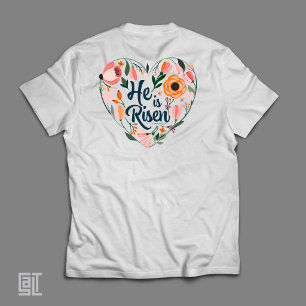 Camiseta Él ha Resucitado Motivo del Corazón Cristiano Boho